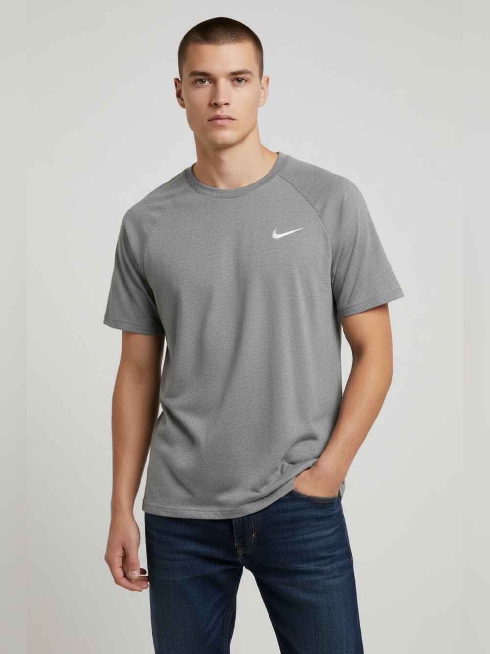 Nike Swim  Short Sleeve Crew Neck Solid Gray Shirt